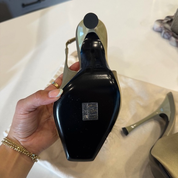 Saint Laurent Tan Heels with Fur Pom - Picture 3 of 6